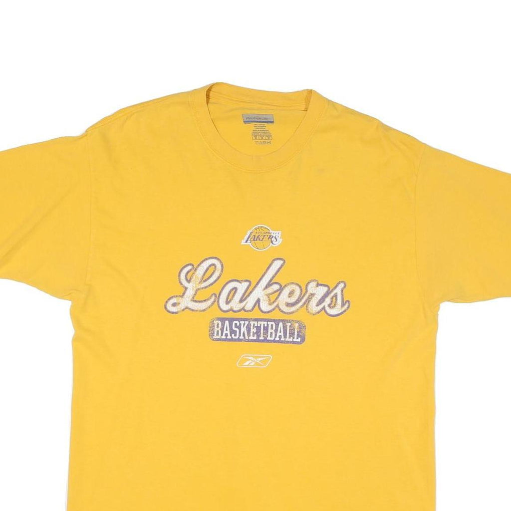 REEBOK Mens Yellow Lakers Basketball Graphic T-Shirt M Short Sleeve Crew Neck