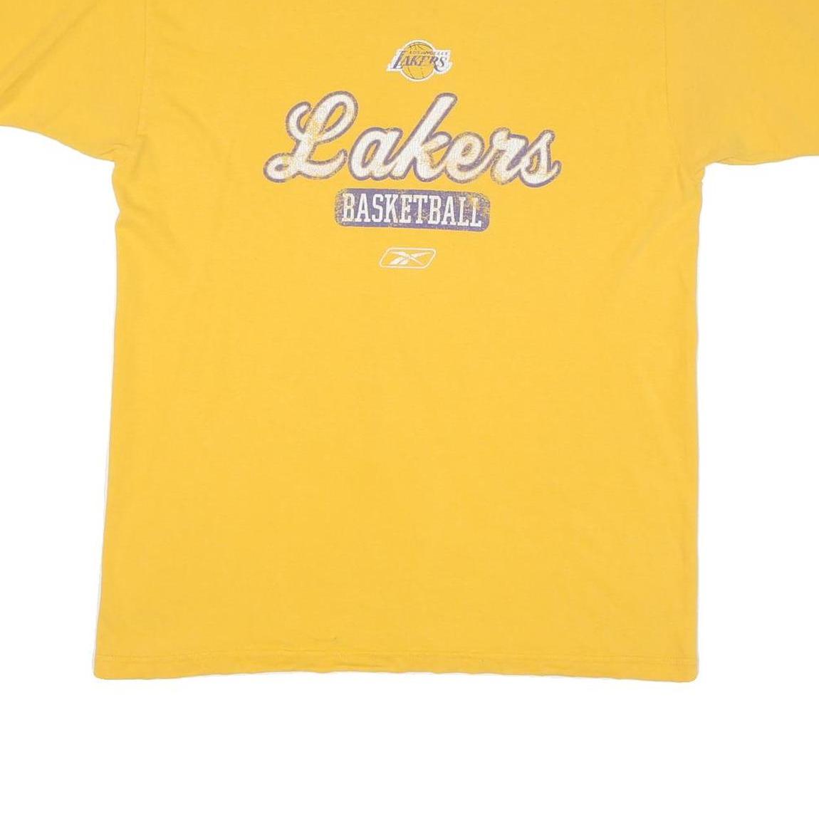 REEBOK Mens Yellow Lakers Basketball Graphic T-Shirt M Short Sleeve Crew Neck