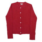EMILY DANIELS Womens Red Patterned Cardigan Round Neck Basic Knit S Elegant