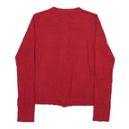 EMILY DANIELS Womens Red Patterned Cardigan Round Neck Basic Knit S Elegant