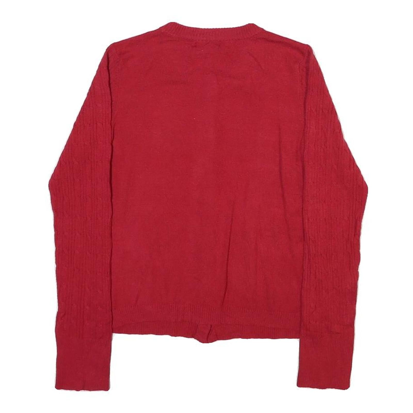 EMILY DANIELS Womens Red Patterned Cardigan Round Neck Basic Knit S Elegant