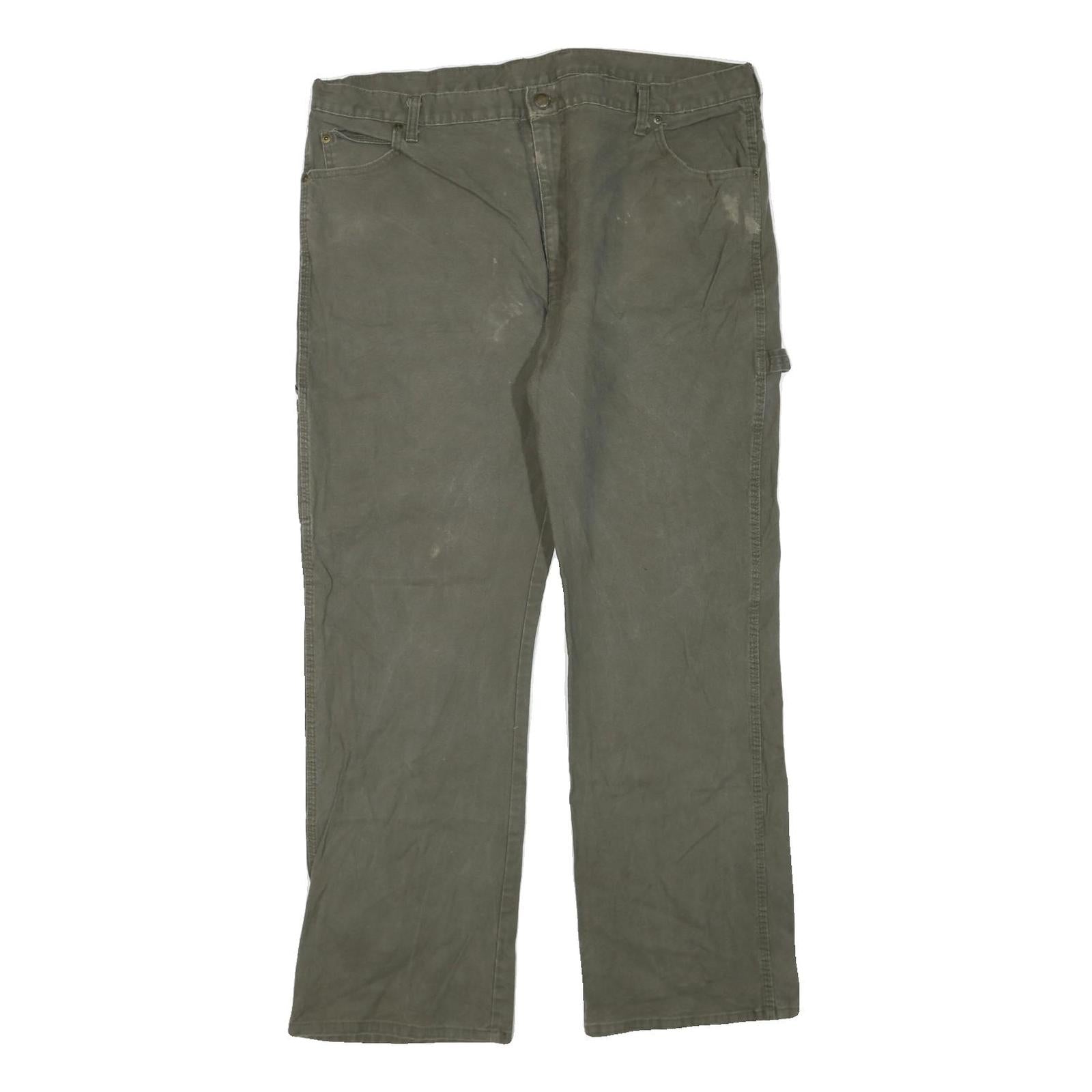 DICKIES Mens Regular Fit Straight Leg Denim Olive Cotton Blend W40 L32 Workwear