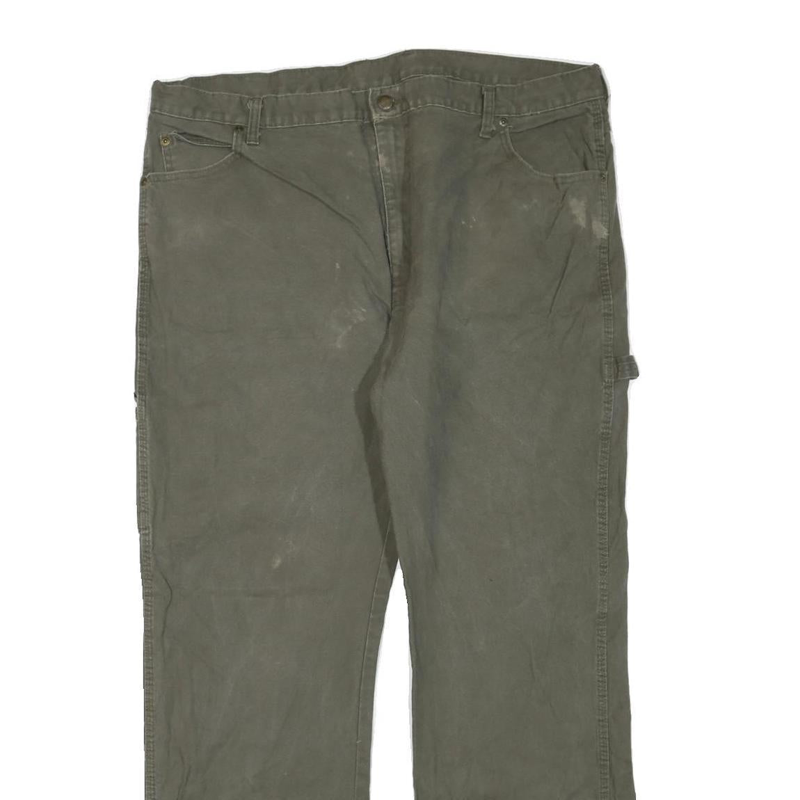 DICKIES Mens Regular Fit Straight Leg Denim Olive Cotton Blend W40 L32 Workwear