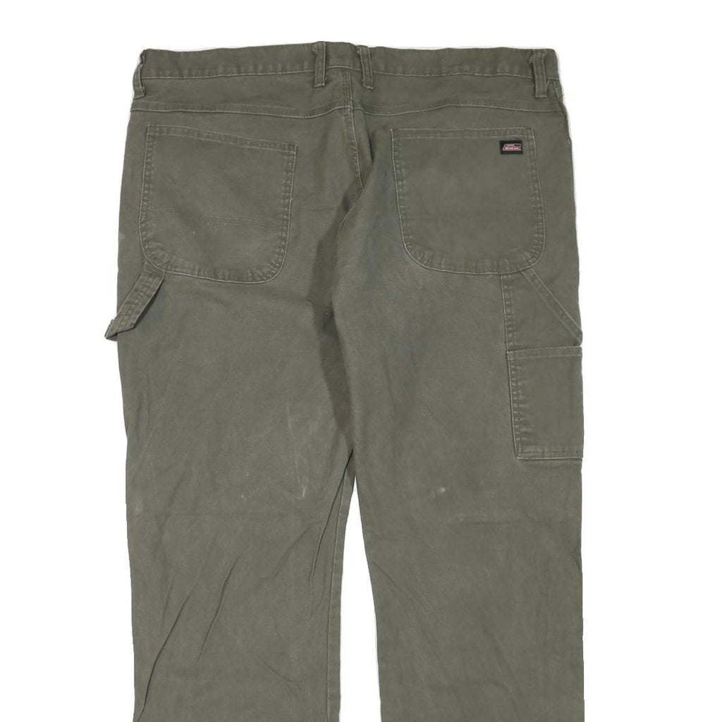 DICKIES Mens Regular Fit Straight Leg Denim Olive Cotton Blend W40 L32 Workwear