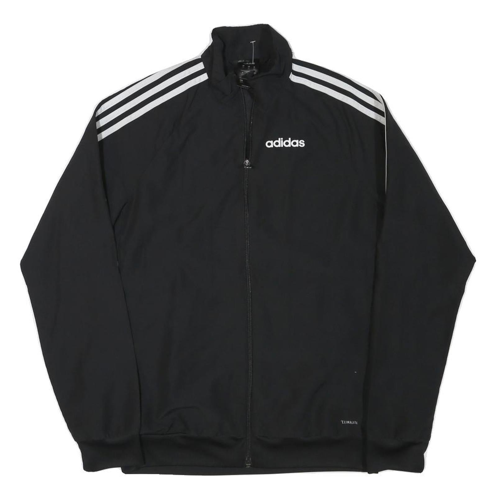 ADIDAS Mens Black Track Jacket XS Polyester Blend Zip Plain 3-Stripes Sportswear