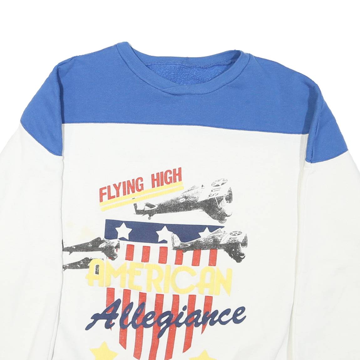 Mens Blue & White Flying High American Allegiance Crew Neck M Sweatshirt Cotton