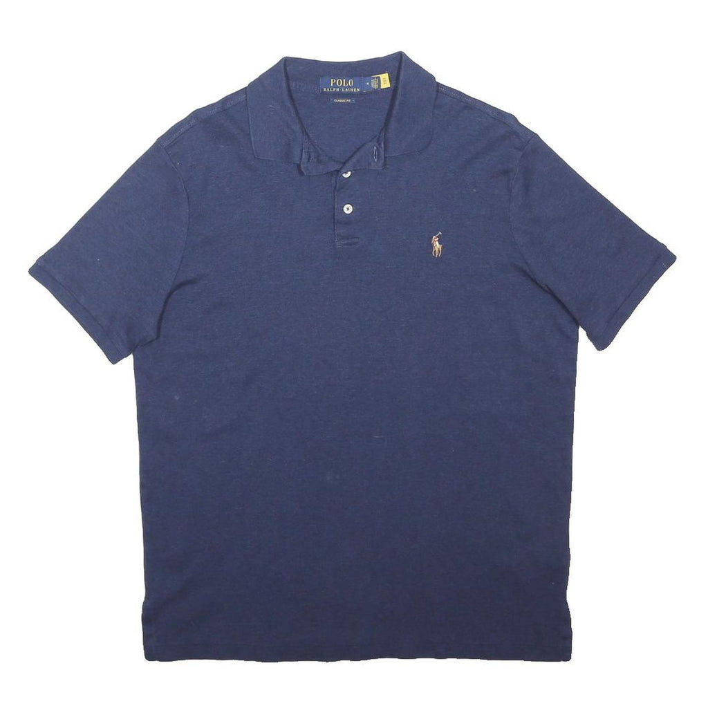 POLO RALPH LAUREN Mens Blue Short Sleeve Plain M Cotton Blend Classic Polo Shirt