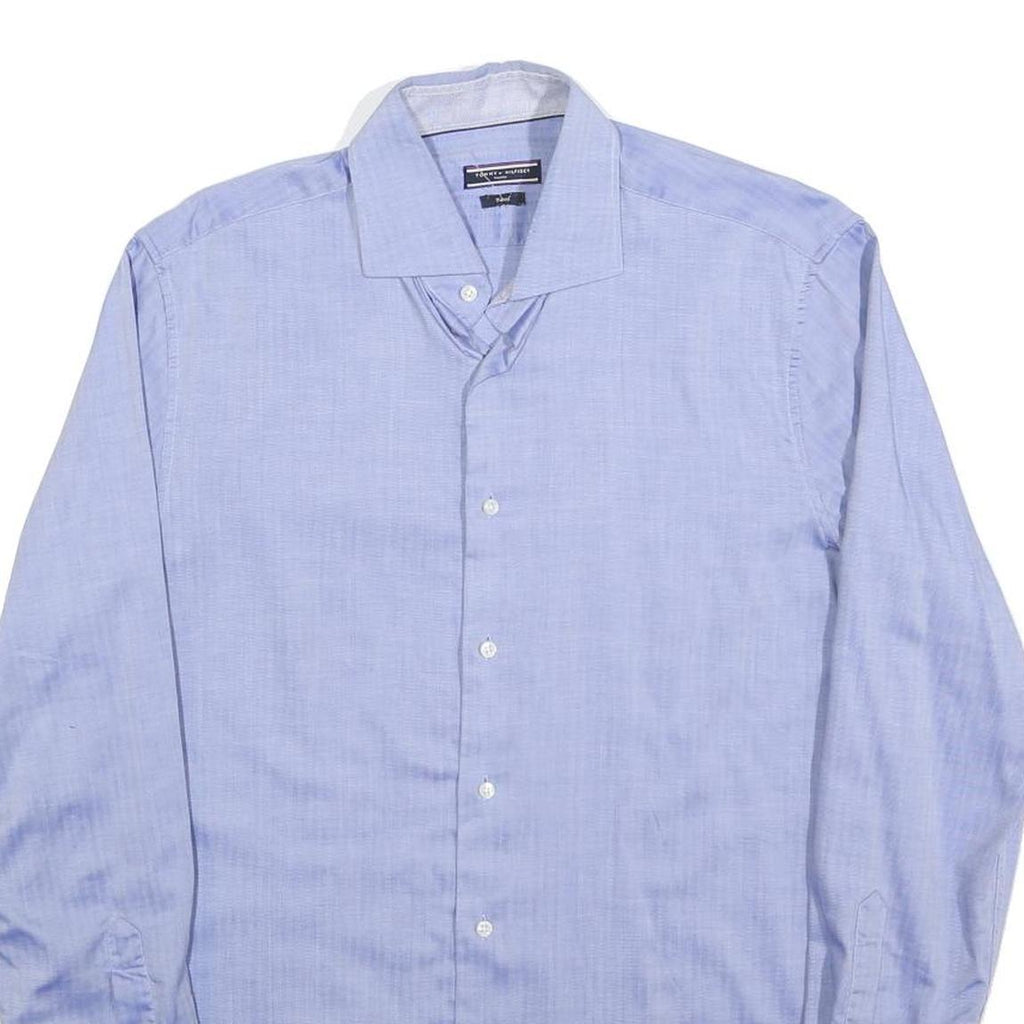TOMMY HILFIGER Mens Blue Plain L Shirt Cotton Blend Classic Fit Long Sleeve