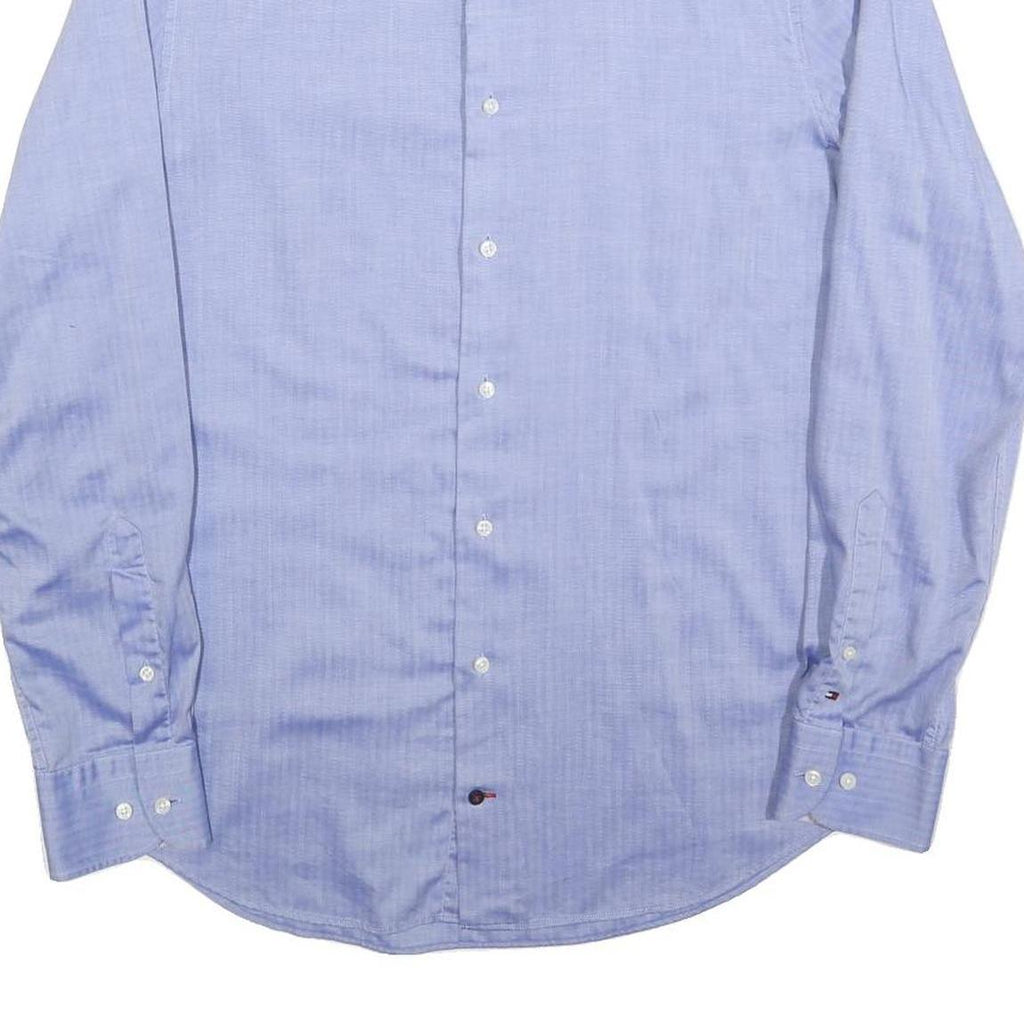 TOMMY HILFIGER Mens Blue Plain L Shirt Cotton Blend Classic Fit Long Sleeve