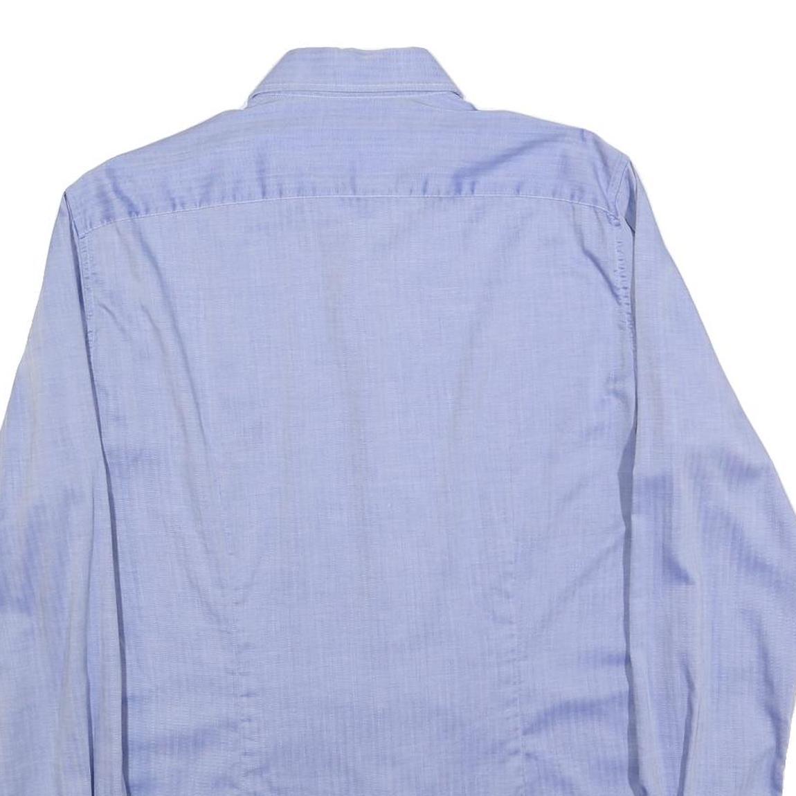 TOMMY HILFIGER Mens Blue Plain L Shirt Cotton Blend Classic Fit Long Sleeve