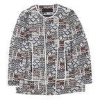 ZARA BASIC Womens Blue Brown White Cotton Blend Jacket L Patchwork Zip Patterned