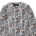 ZARA BASIC Womens Blue Brown White Cotton Blend Jacket L Patchwork Zip Patterned