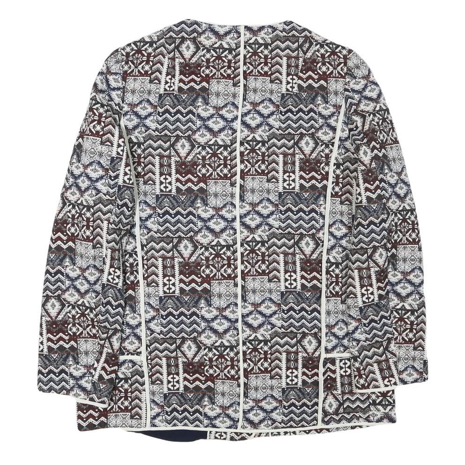 ZARA BASIC Womens Blue Brown White Cotton Blend Jacket L Patchwork Zip Patterned