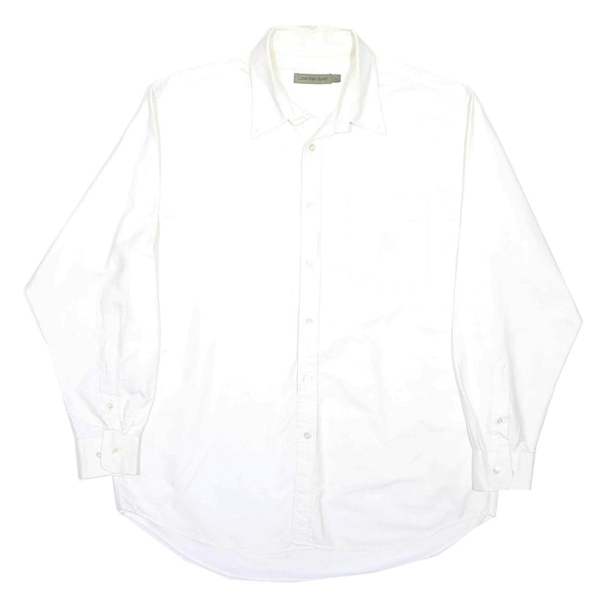 CALVIN KLEIN Mens White Plain Shirt L Long Sleeve Button Closure Formal