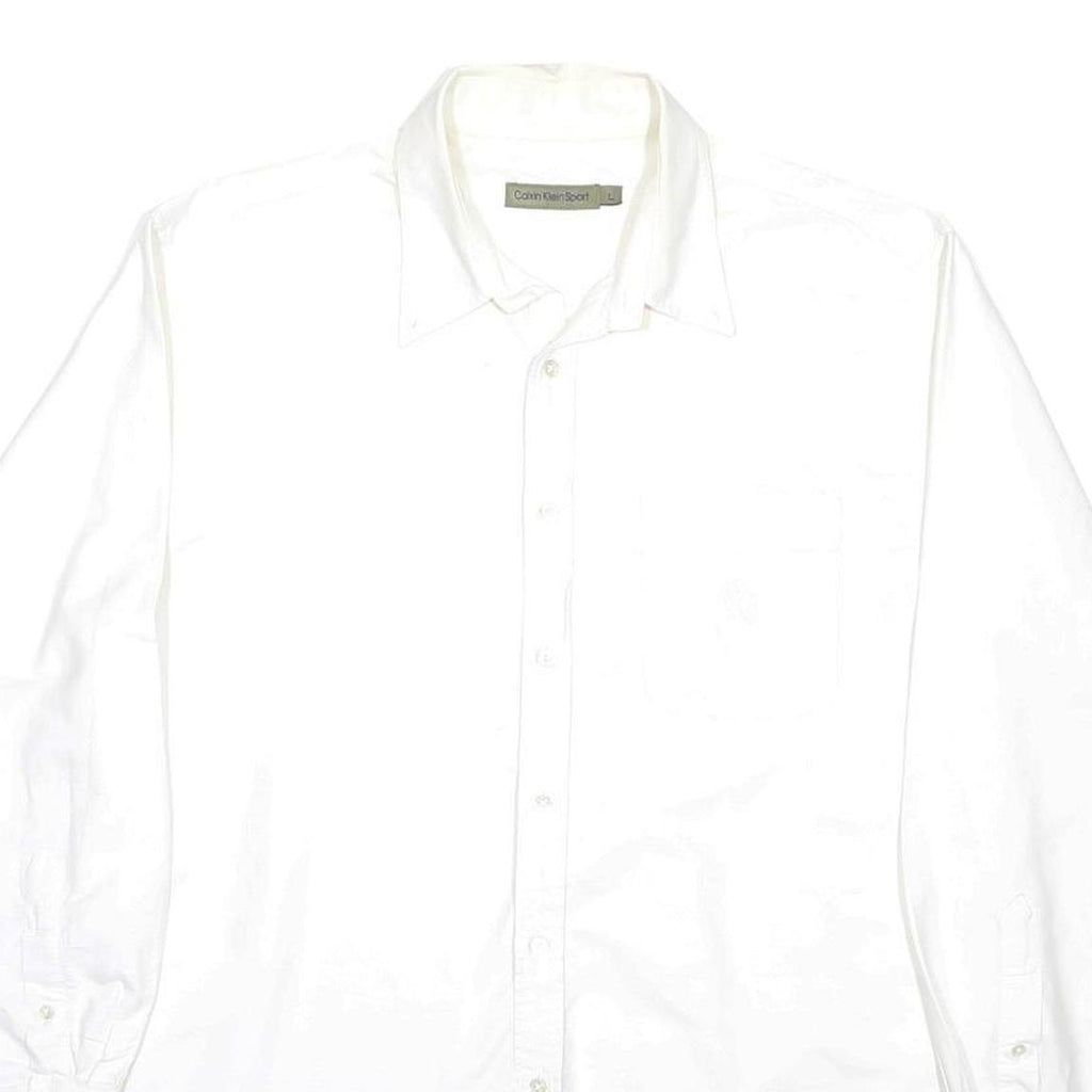 CALVIN KLEIN Mens White Plain Shirt L Long Sleeve Button Closure Formal