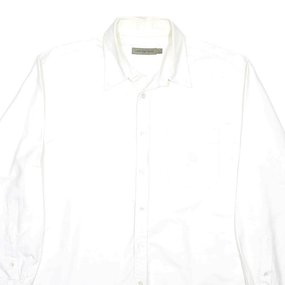 CALVIN KLEIN Mens White Plain Shirt L Long Sleeve Button Closure Formal