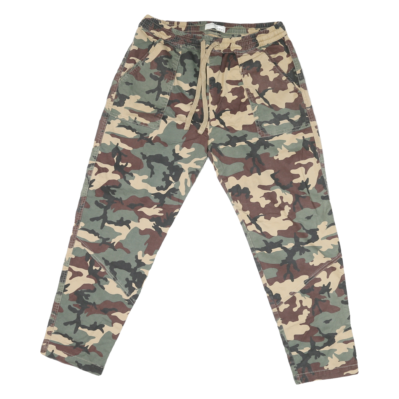 Mens Cotton Blend Regular Fit Camouflage Print Drawstring Trousers W26 L26