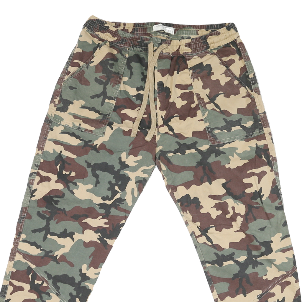 Mens Cotton Blend Regular Fit Camouflage Print Drawstring Trousers W26 L26