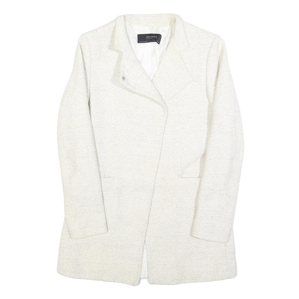 ZARA Womens White Cotton Blend Button Jacket M Woven Classic Tailored