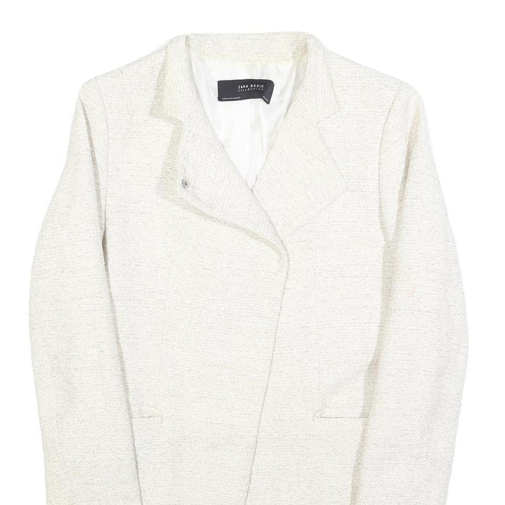 ZARA Womens White Cotton Blend Button Jacket M Woven Classic Tailored