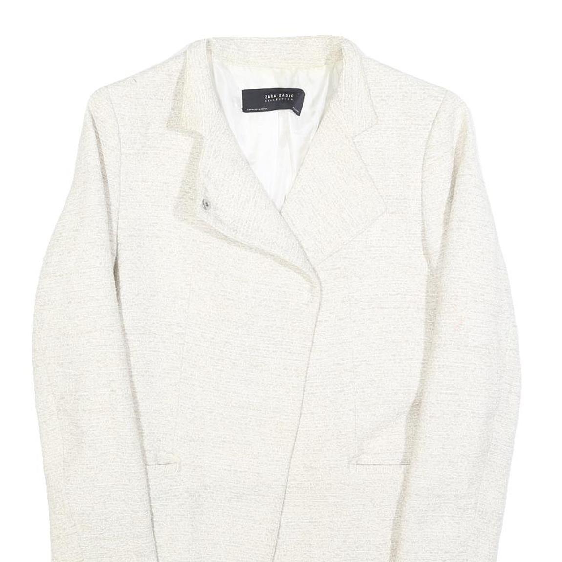 ZARA Womens White Cotton Blend Button Jacket M Woven Classic Tailored