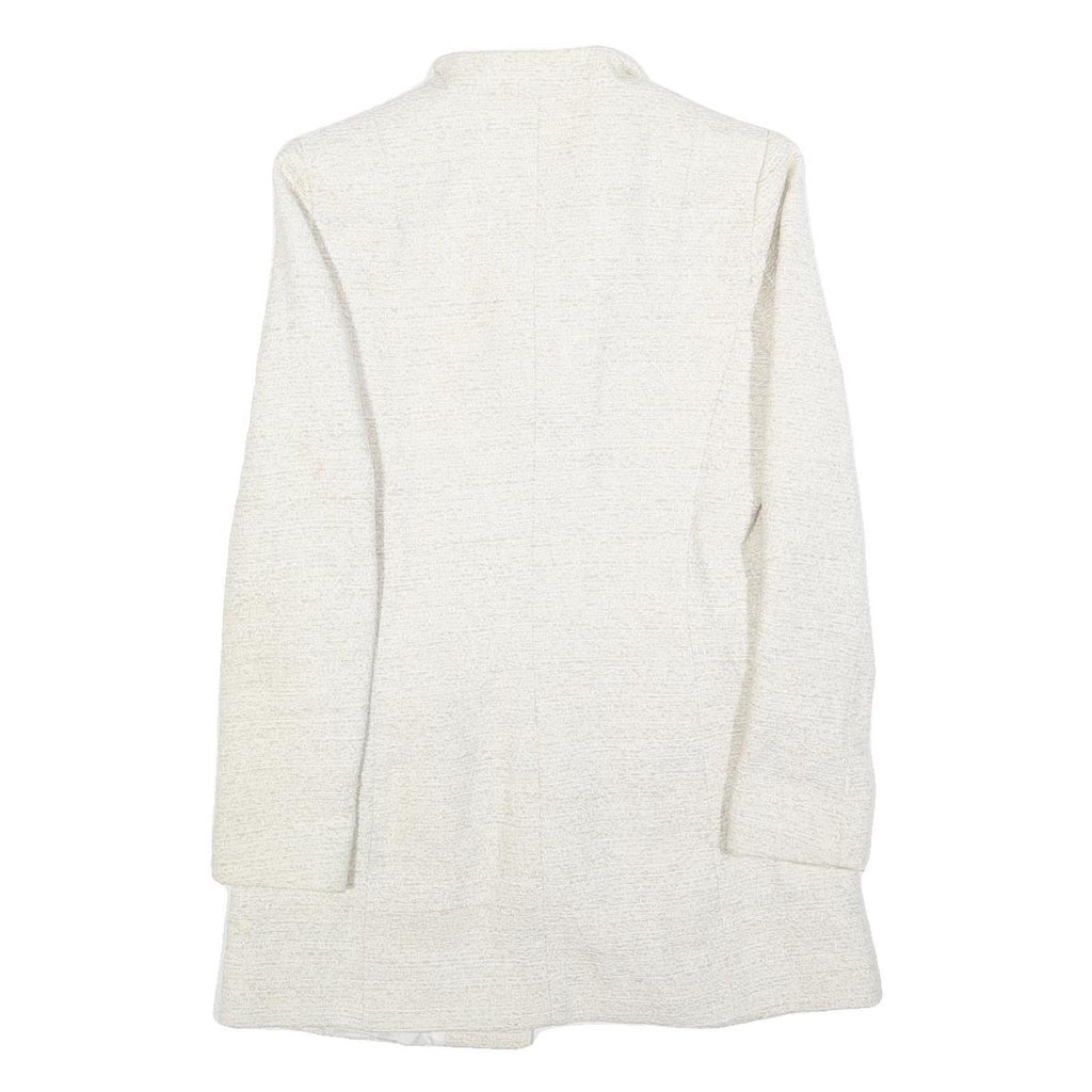 ZARA Womens White Cotton Blend Button Jacket M Woven Classic Tailored
