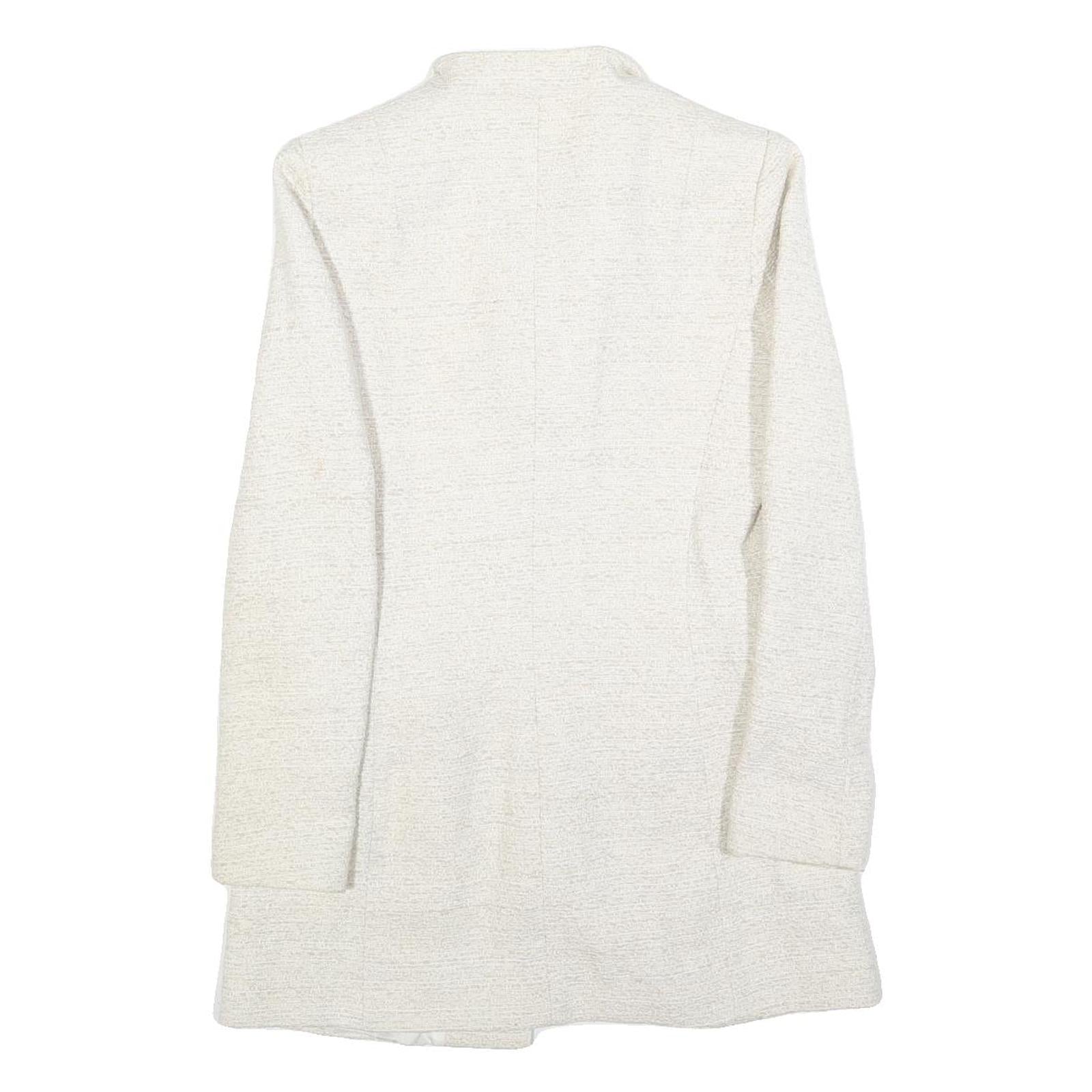 ZARA Womens White Cotton Blend Button Jacket M Woven Classic Tailored