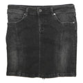 BURBERRY BRIT Womens Black Cotton Mini Denim Skirt UK 10 Zip Pockets Stylish