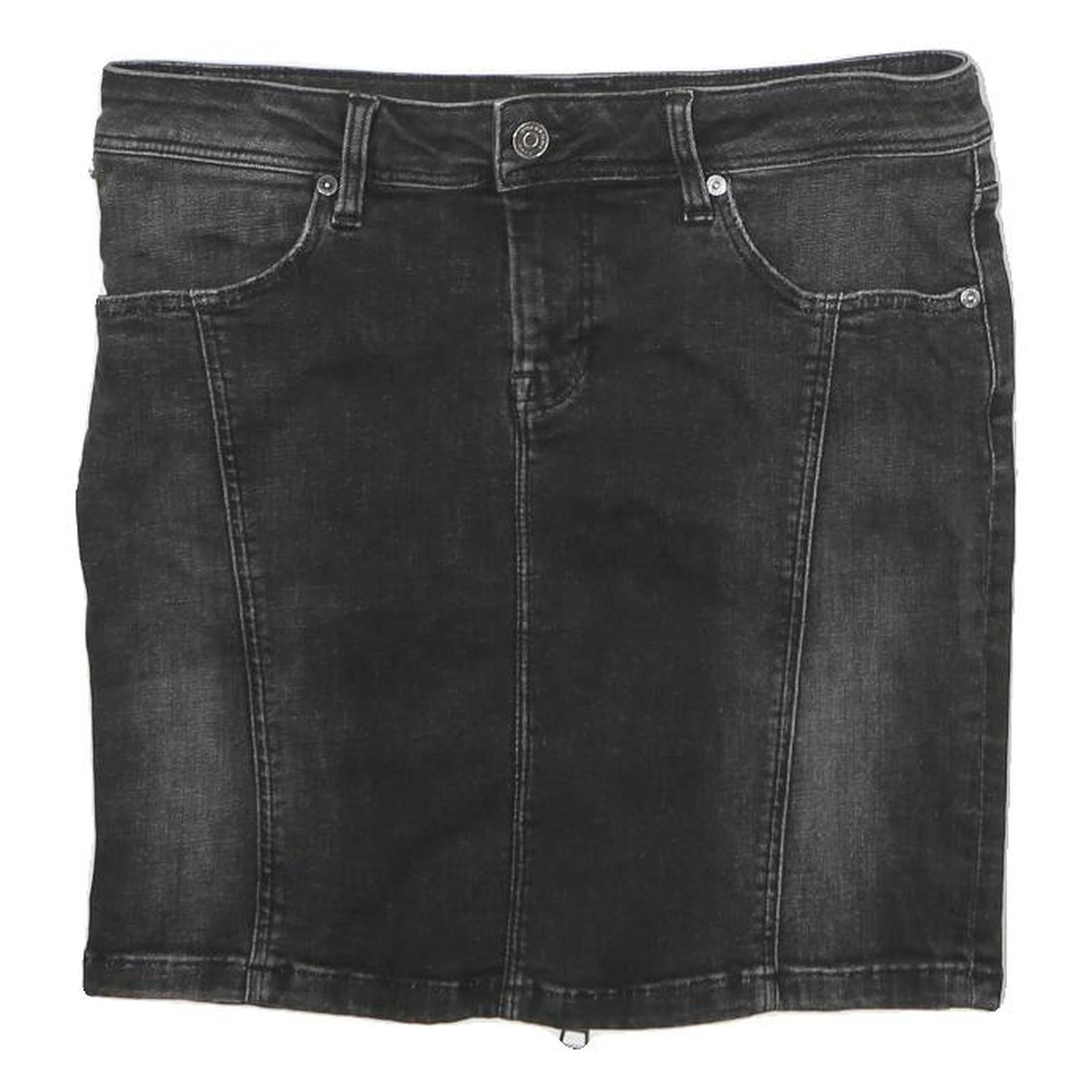 BURBERRY BRIT Womens Black Cotton Mini Denim Skirt UK 10 Zip Pockets Stylish