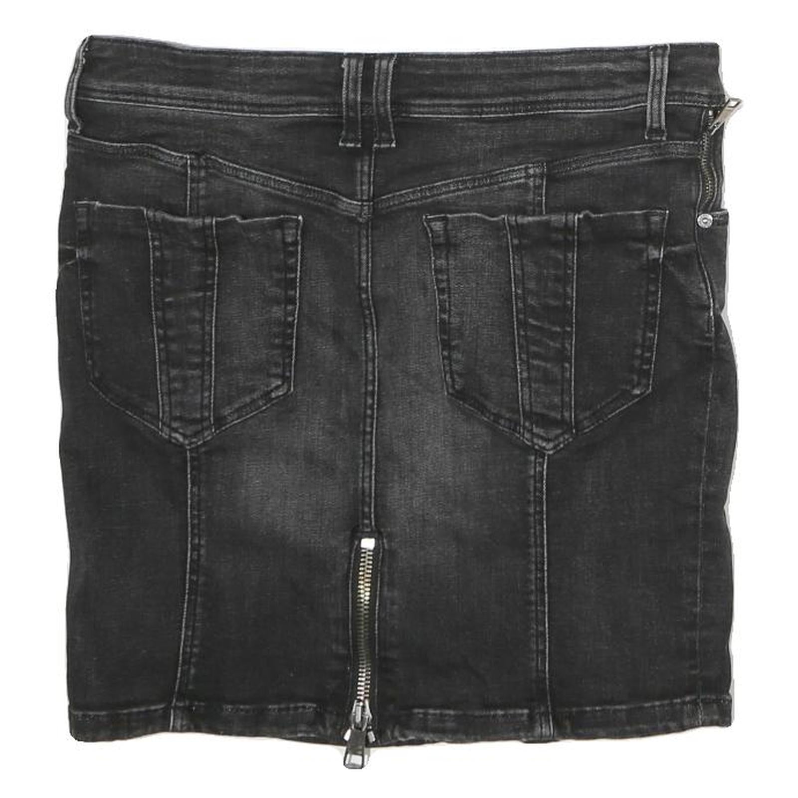 BURBERRY BRIT Womens Black Cotton Mini Denim Skirt UK 10 Zip Pockets Stylish