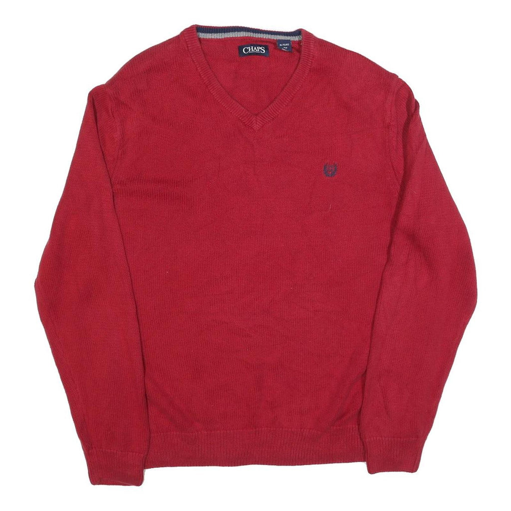CHAPS Mens Red Classic Jumper V-Neck Basic Knit XL Cotton Blend Comfortable