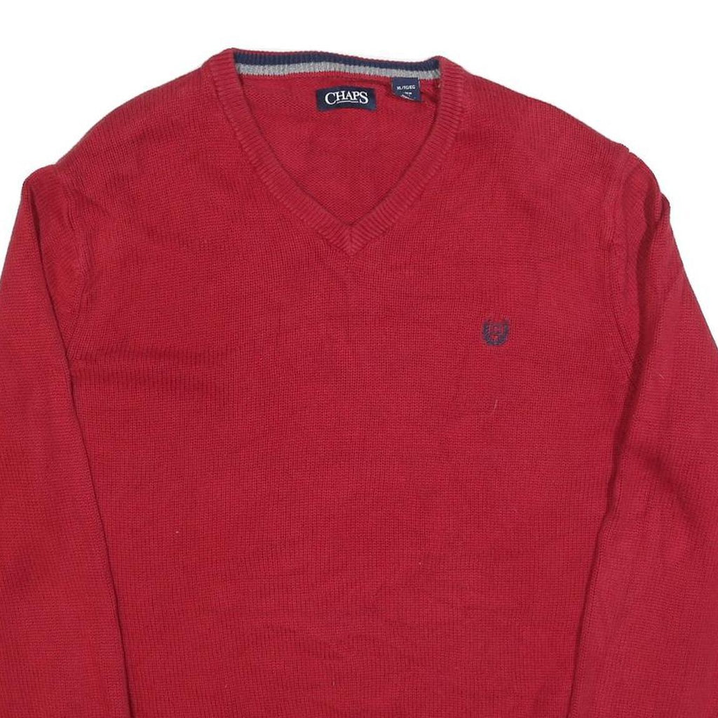 CHAPS Mens Red Classic Jumper V-Neck Basic Knit XL Cotton Blend Comfortable