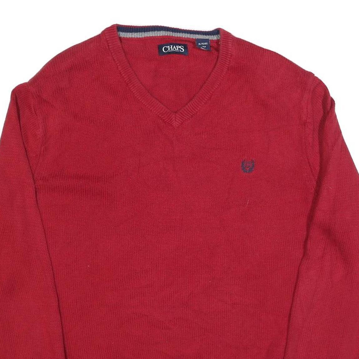 CHAPS Mens Red Classic Jumper V-Neck Basic Knit XL Cotton Blend Comfortable