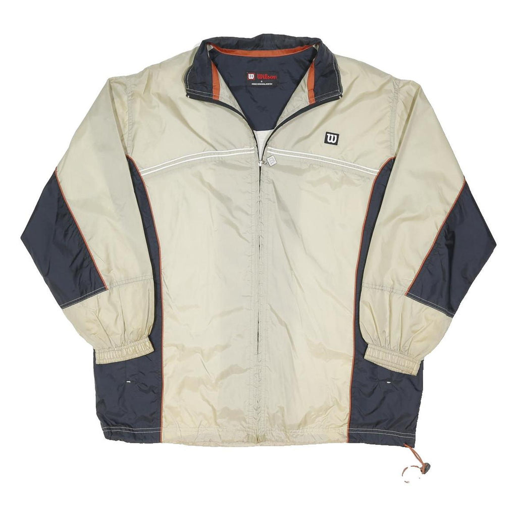 WILSON Mens Beige & Navy Windbreaker Jacket S Nylon Sports Casual Retro