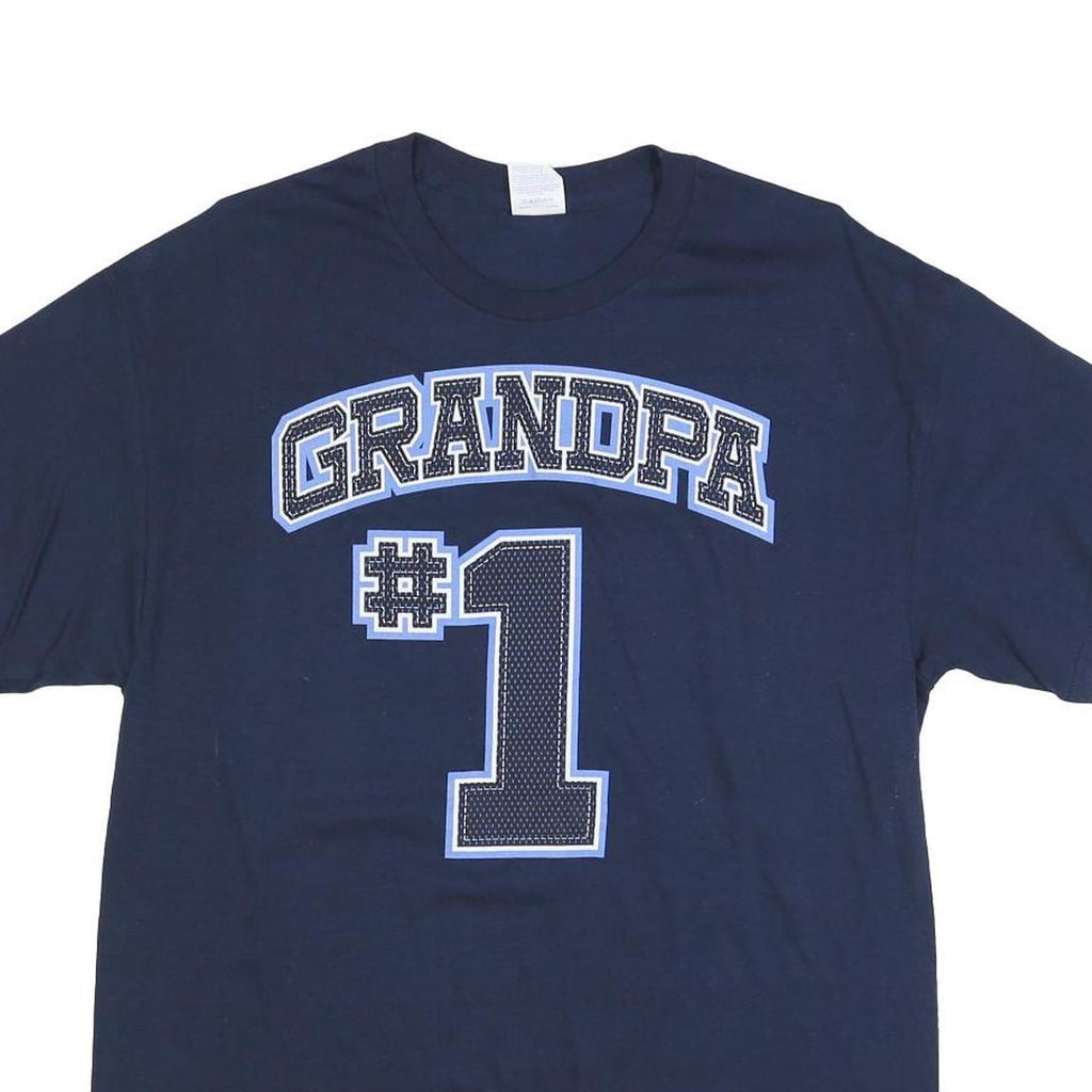 GILDAN Mens Blue Grandpa #1 Graphic T-Shirt L Short Sleeve Crew Neck Casual