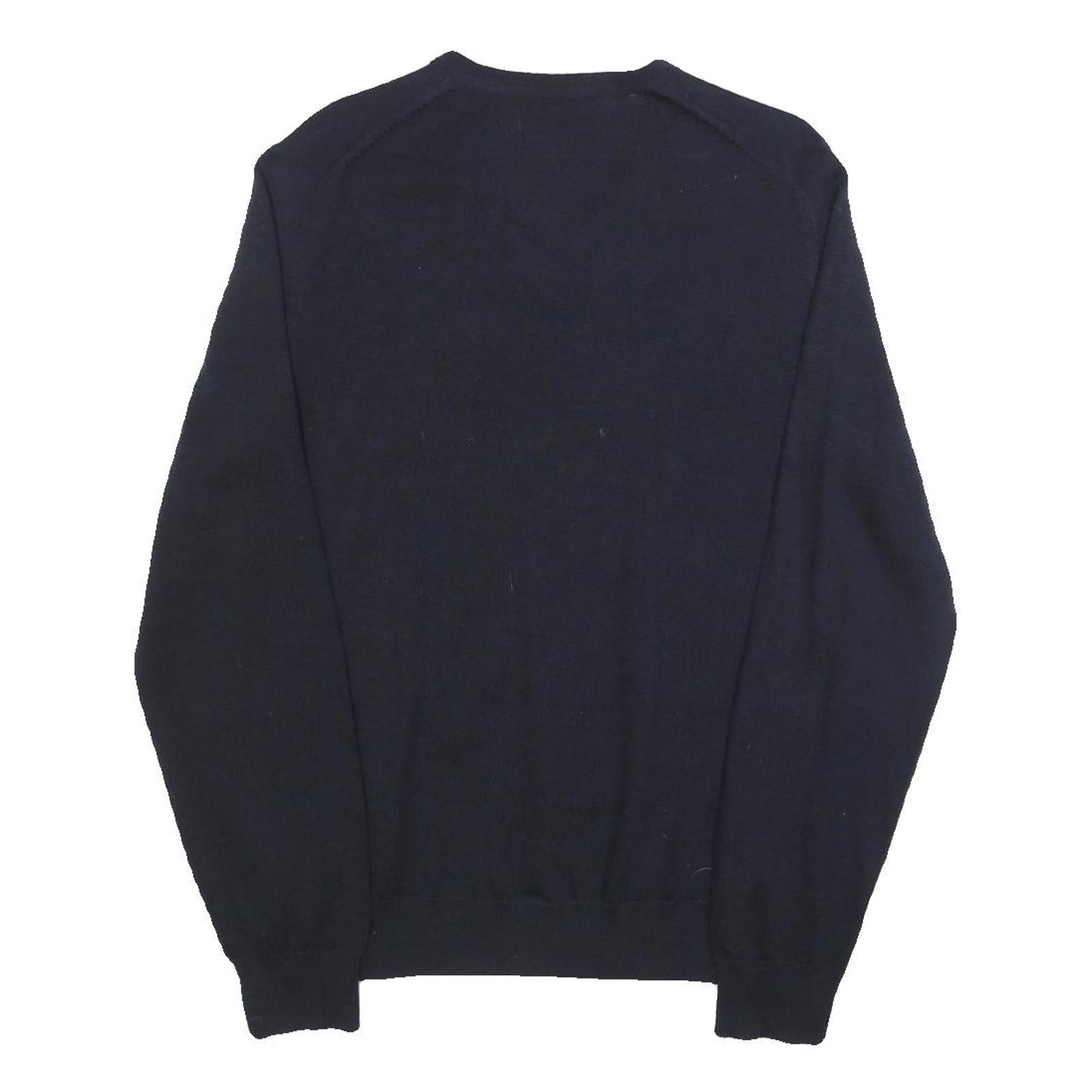 CALVIN KLEIN Mens Navy Plain V-Neck Basic Knit Jumper M Wool Classic Soft