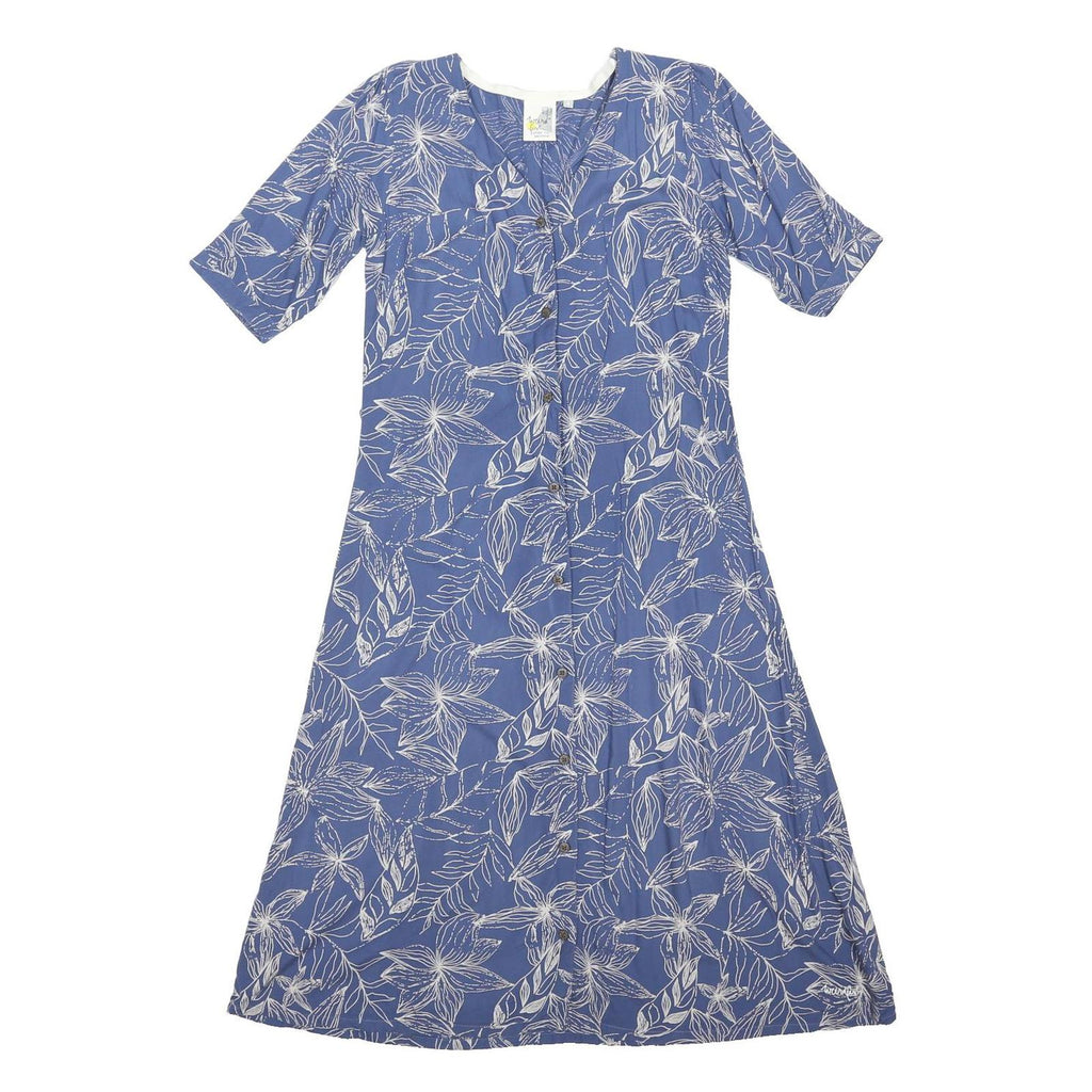 WEIRD FISH Womens Blue & White Floral Day Cotton Blend Midi Dress M Button