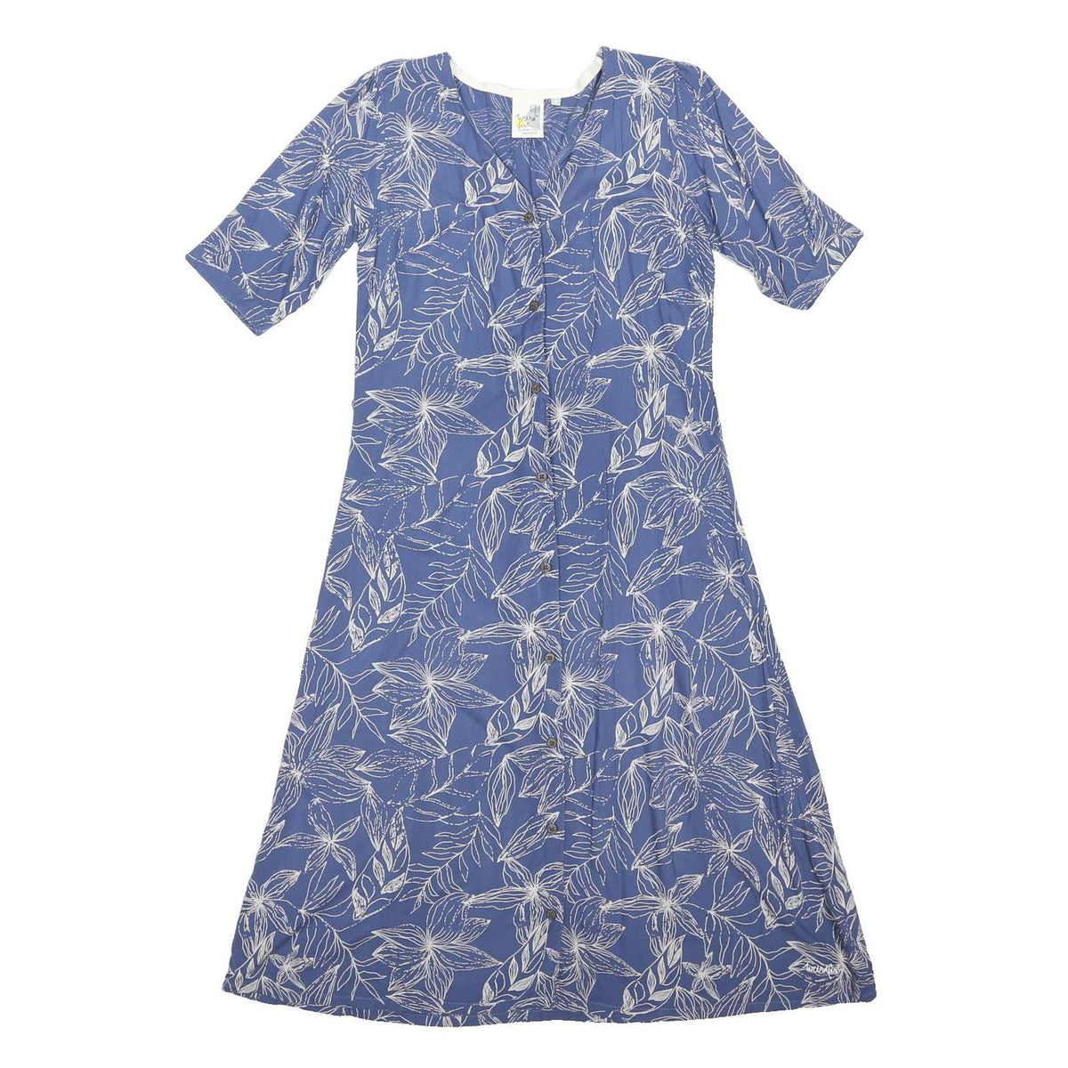 WEIRD FISH Womens Blue & White Floral Day Cotton Blend Midi Dress M Button