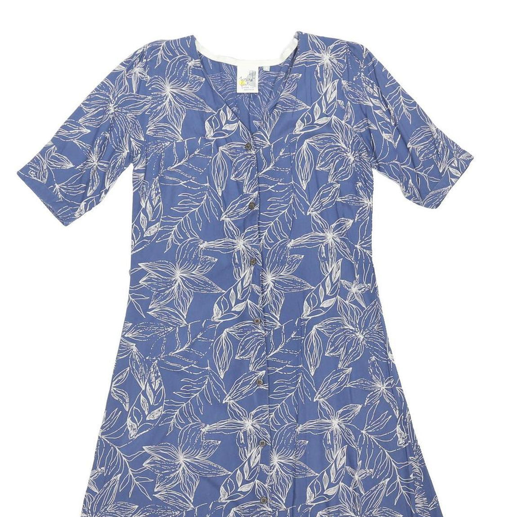 WEIRD FISH Womens Blue & White Floral Day Cotton Blend Midi Dress M Button
