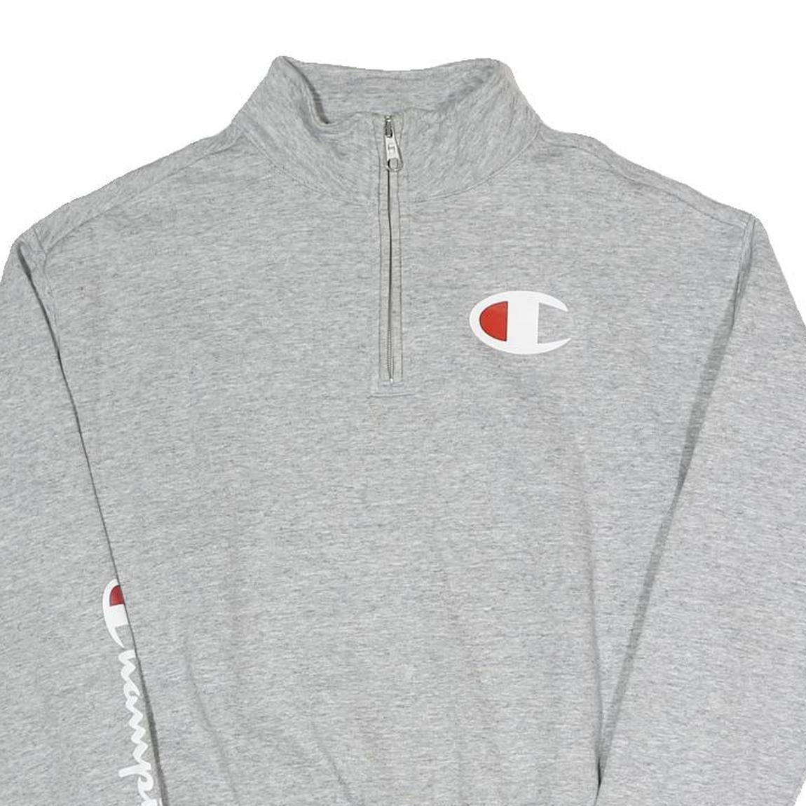 CHAMPION Womens Grey Quarter Zip S Logo Sweatshirt Cotton Blend Pullover