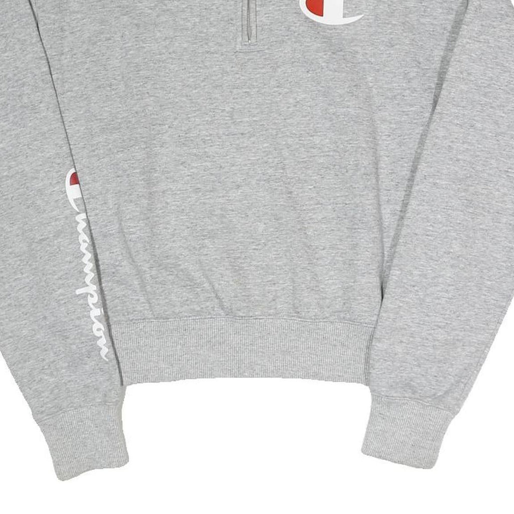 CHAMPION Womens Grey Quarter Zip S Logo Sweatshirt Cotton Blend Pullover