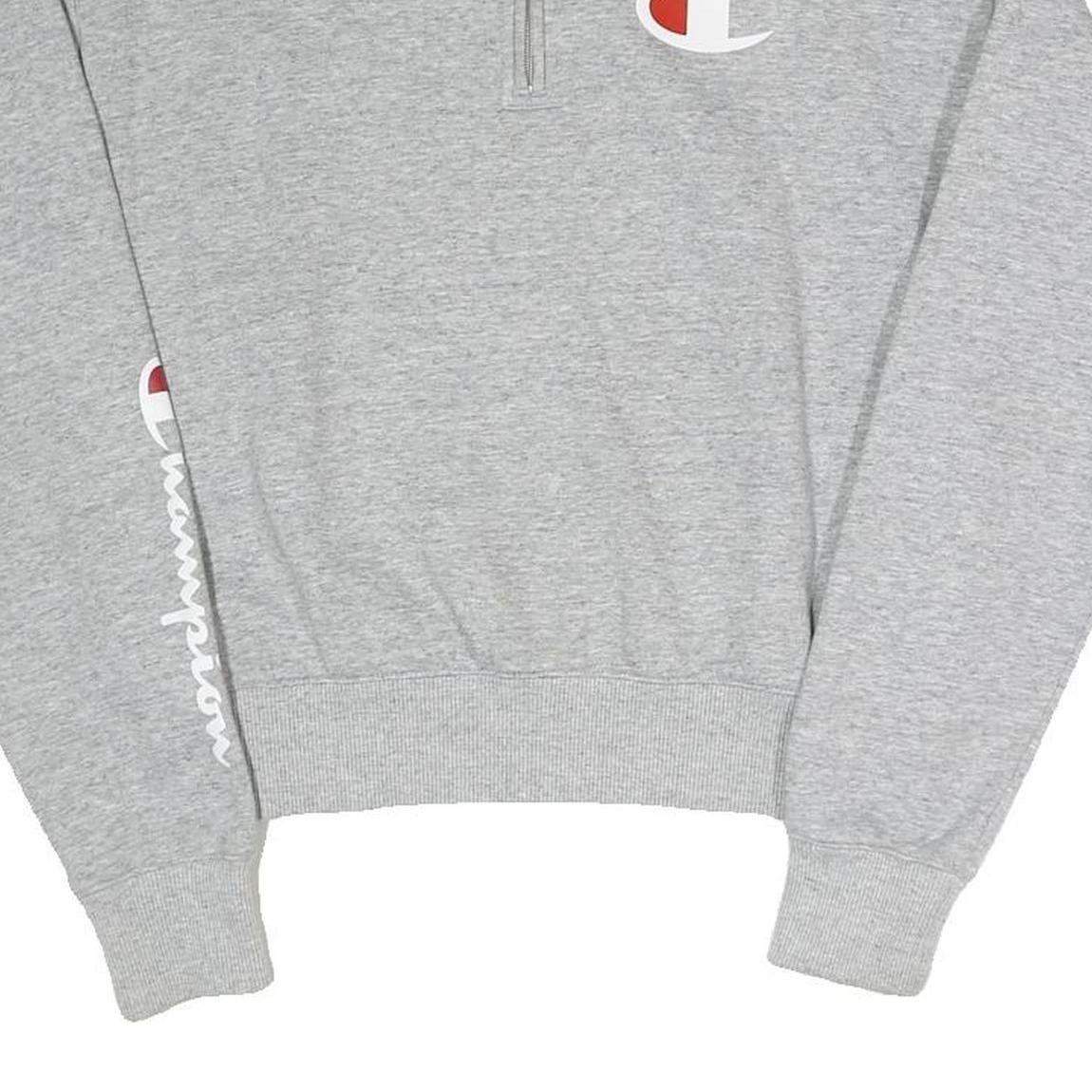 CHAMPION Womens Grey Quarter Zip S Logo Sweatshirt Cotton Blend Pullover