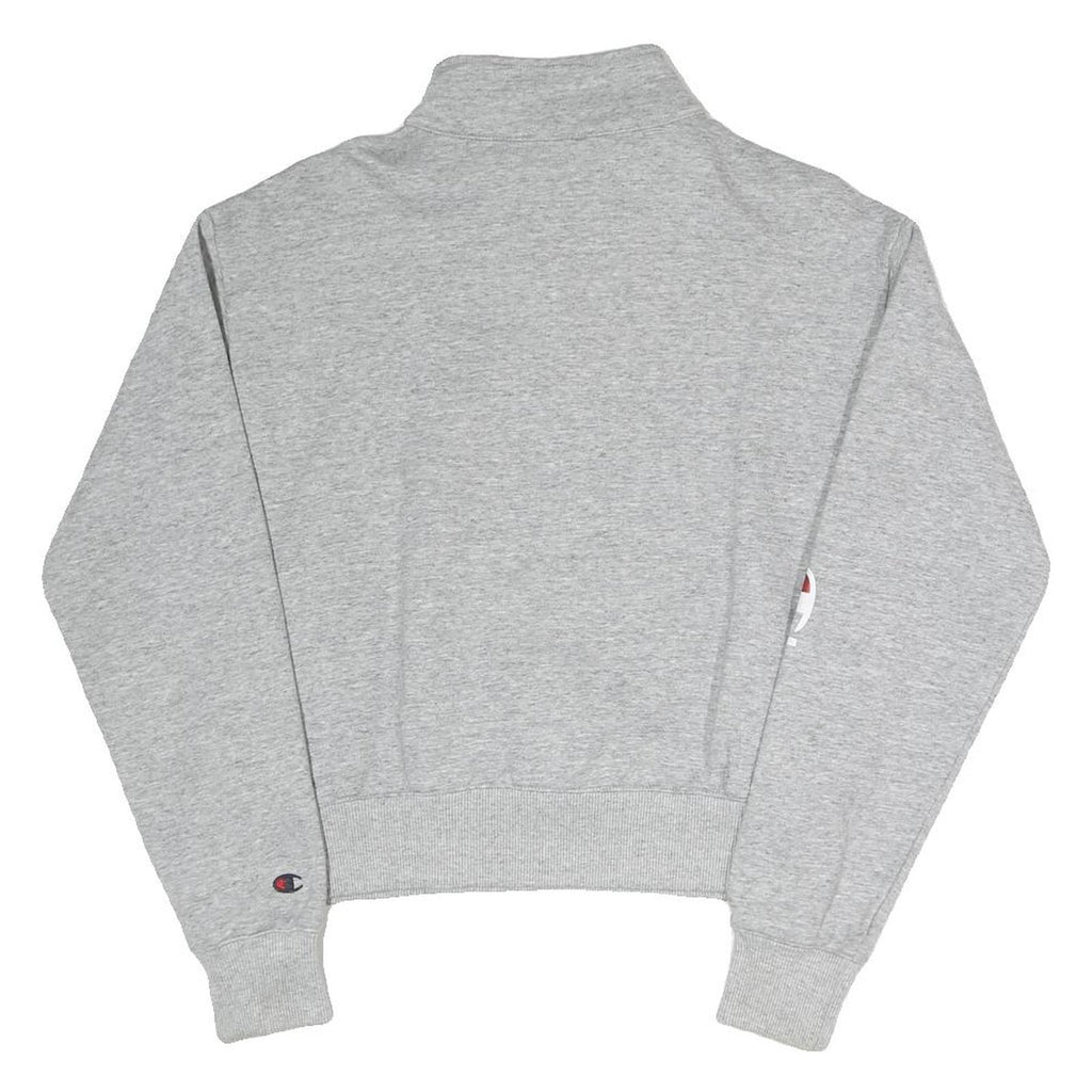 CHAMPION Womens Grey Quarter Zip S Logo Sweatshirt Cotton Blend Pullover