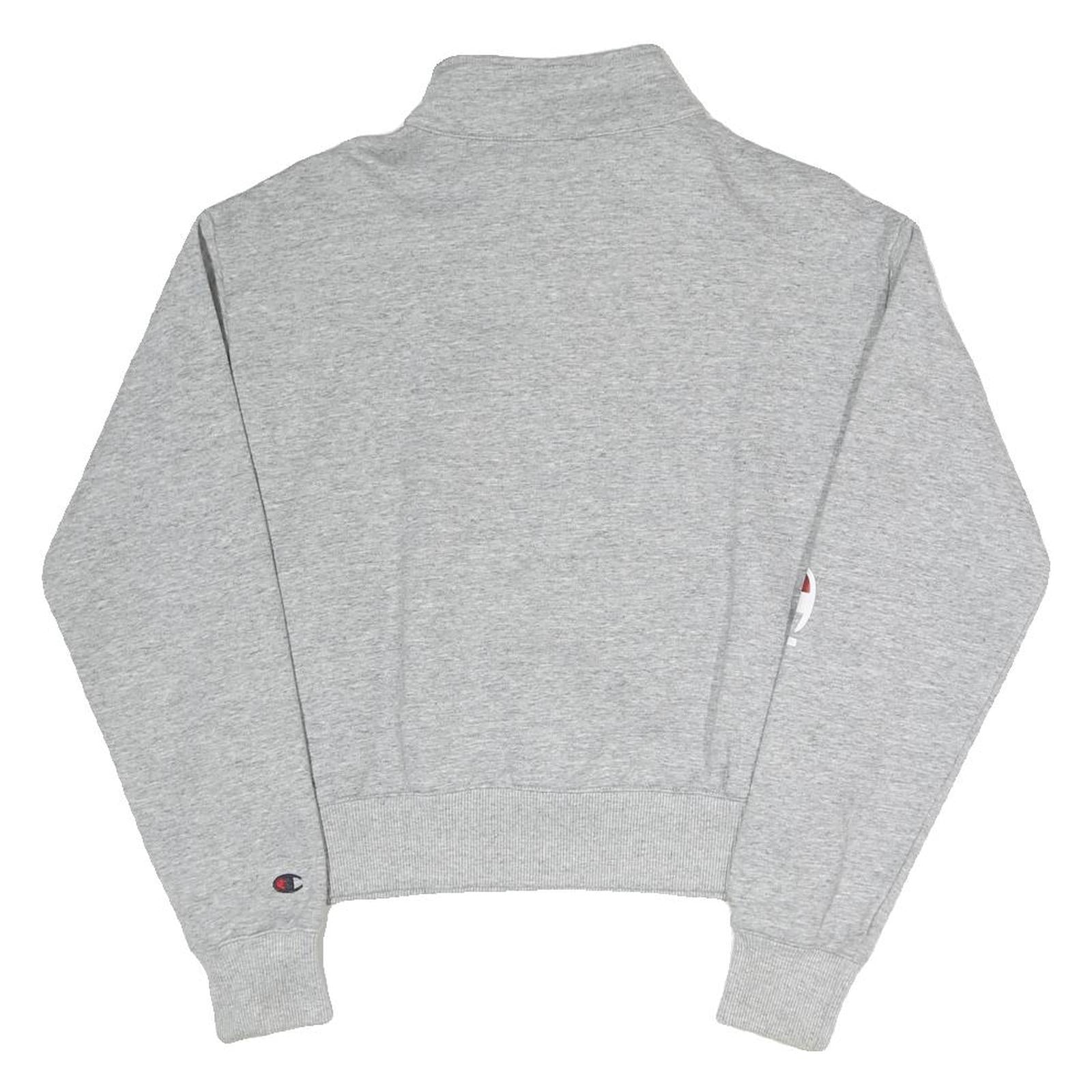 CHAMPION Womens Grey Quarter Zip S Logo Sweatshirt Cotton Blend Pullover