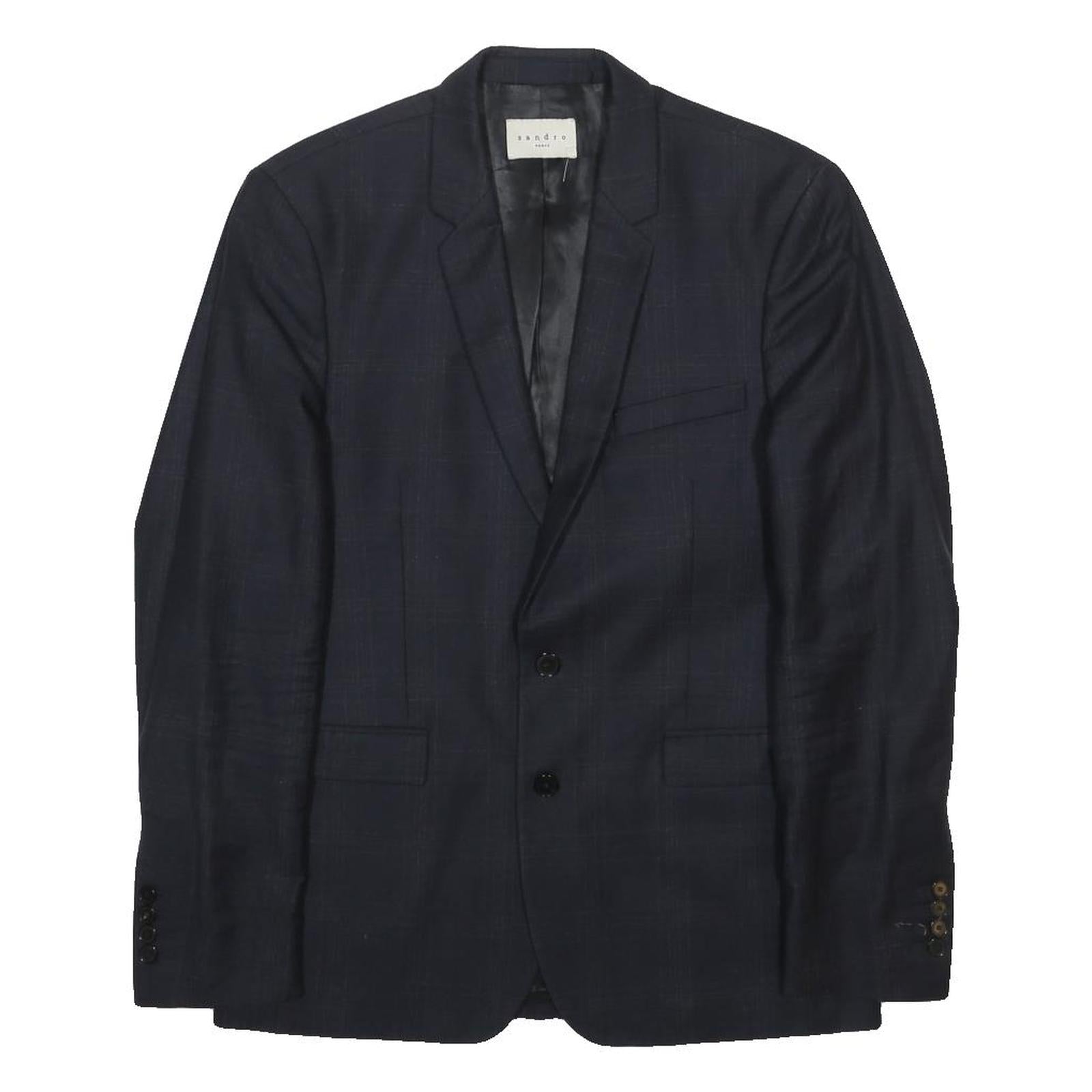 SANDRO Mens Navy Blue Wool Blazer Jacket M Woven Tailored Button Closure