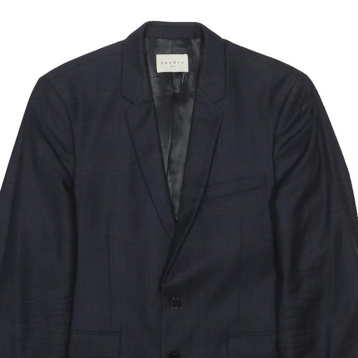 SANDRO Mens Navy Blue Wool Blazer Jacket M Woven Tailored Button Closure