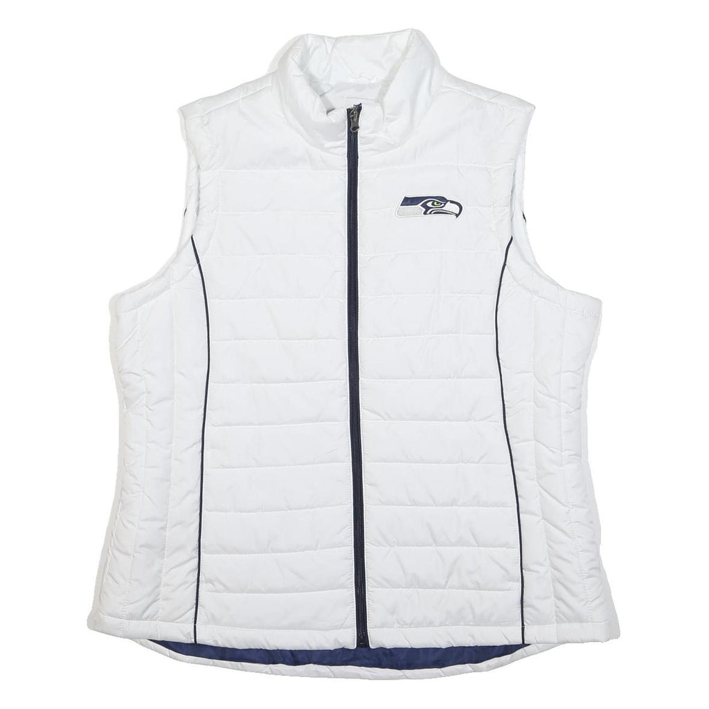 NFL Womens White & Navy Seahawks Quilted Jacket 2XL Polyester Zip Sleeveless