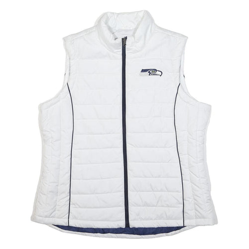 NFL Womens White & Navy Seahawks Quilted Jacket 2XL Polyester Zip Sleeveless