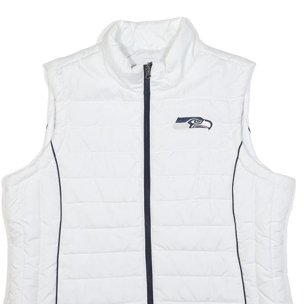 NFL Womens White & Navy Seahawks Quilted Jacket 2XL Polyester Zip Sleeveless