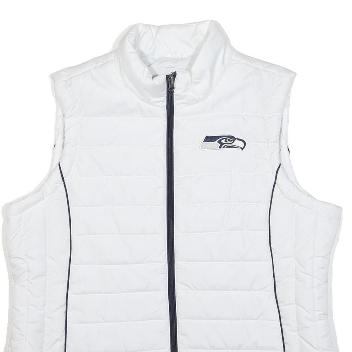 NFL Womens White & Navy Seahawks Quilted Jacket 2XL Polyester Zip Sleeveless